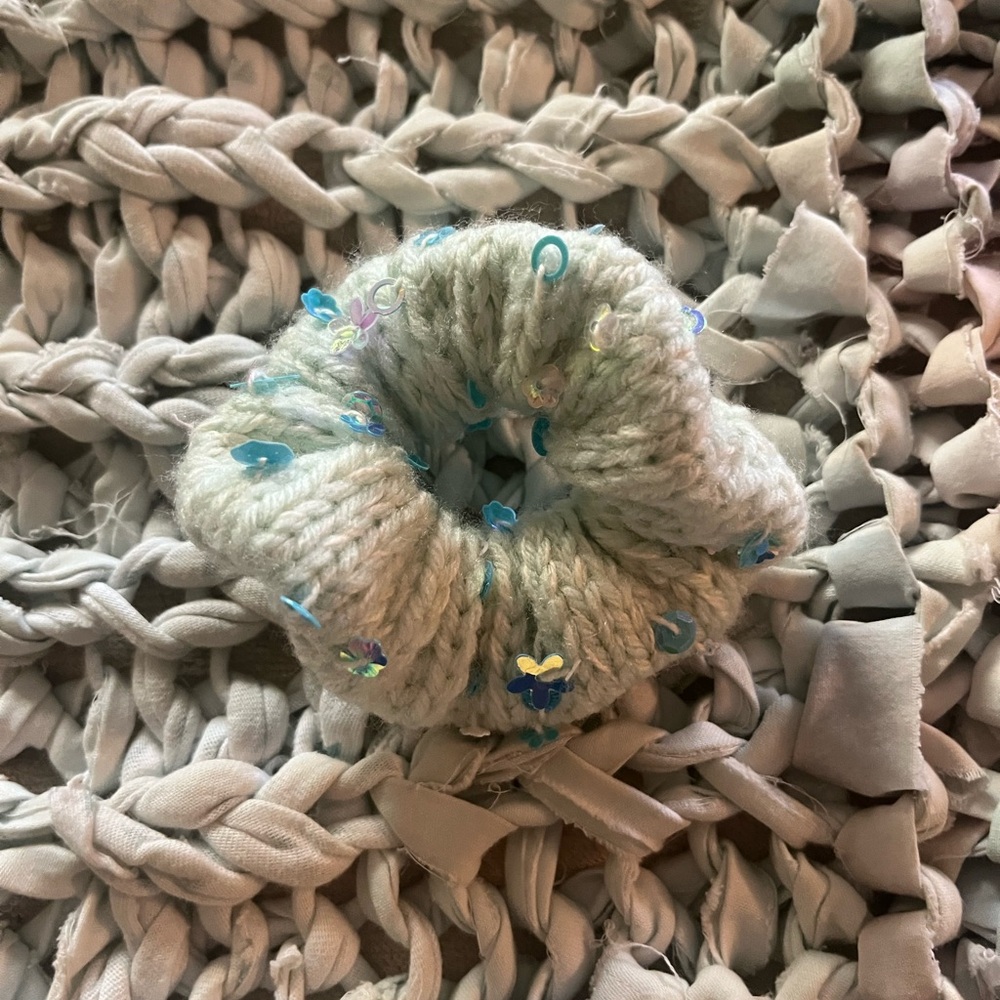 Beaded sequined Knit Hair Scrunchie